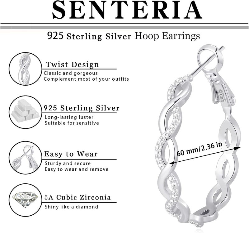 Senteria 925 Sterling Silver Earrings Hoops for Women Lightweight Twisted Hoop Earrings With Cubic Zirconia Hypoallergenic Hoops Earrings (20/30/40/50/60MM) - Image 4